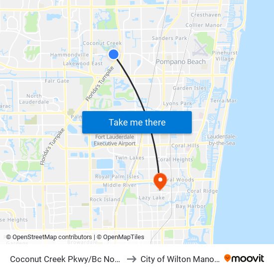 Coconut Creek Pkwy/Bc North to City of Wilton Manors map