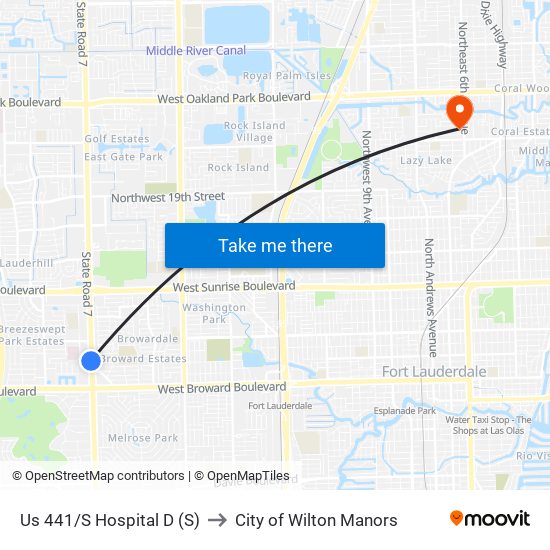 Us 441/S Hospital D (S) to City of Wilton Manors map