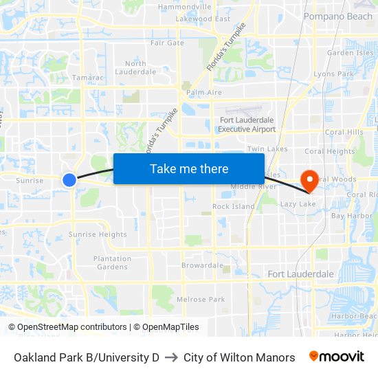 Oakland Park B/University D to City of Wilton Manors map