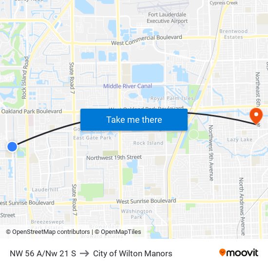 NW 56 A/NW 21 S to City of Wilton Manors map