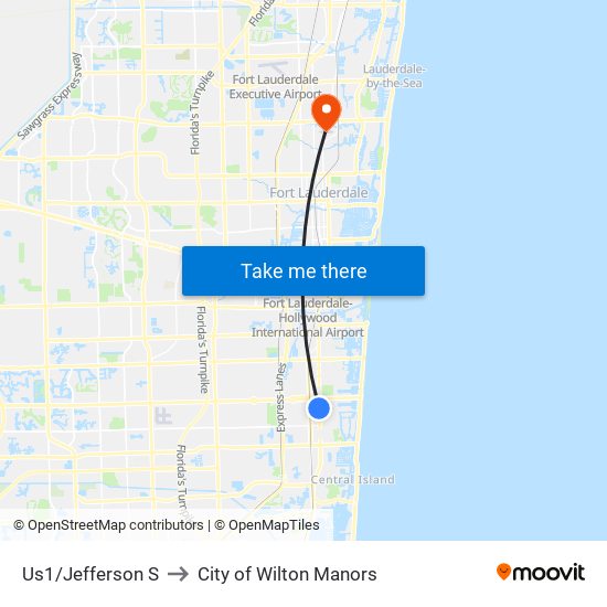 Us1/Jefferson S to City of Wilton Manors map