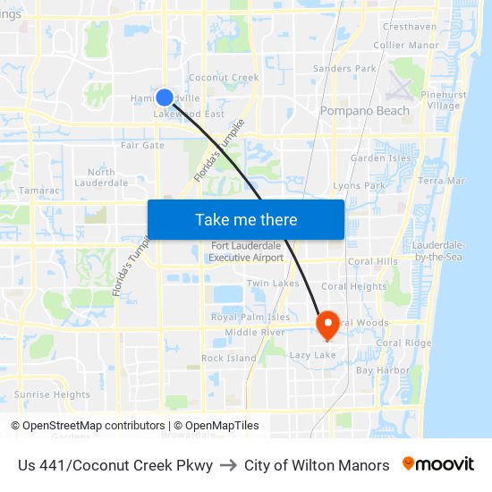 Us 441/Coconut Creek Pkwy to City of Wilton Manors map