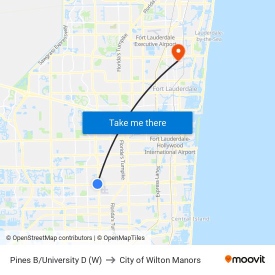 Pines B/University D (W) to City of Wilton Manors map