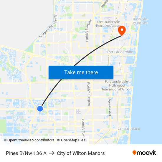 Pines B/Nw 136 A to City of Wilton Manors map