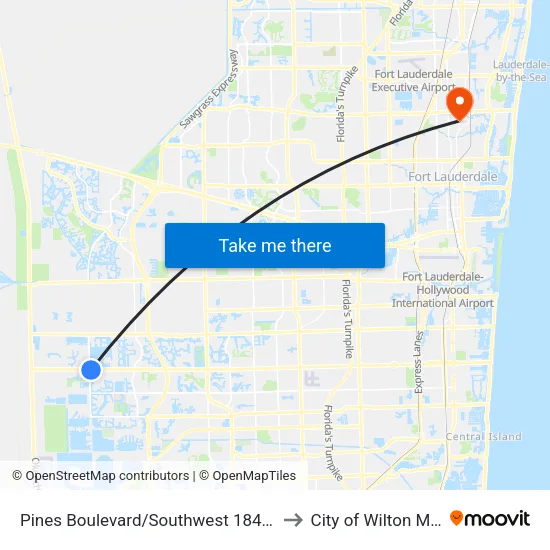 Pines Boulevard/Southwest 184th Avenue to City of Wilton Manors map
