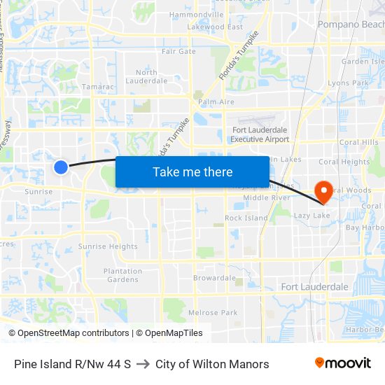 Pine Island R/Nw 44 S to City of Wilton Manors map