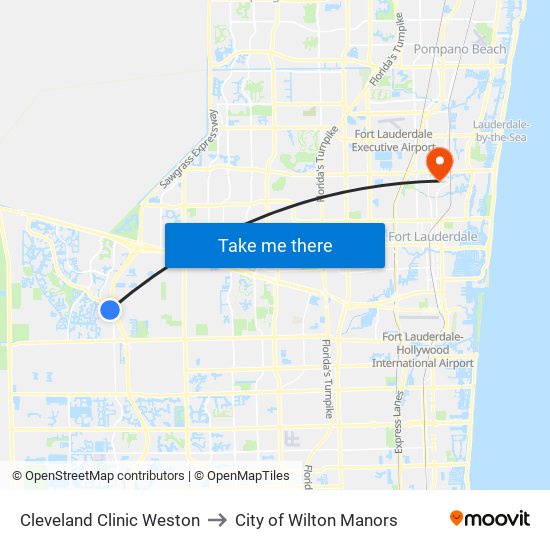 Cleveland Clinic Weston to City of Wilton Manors map