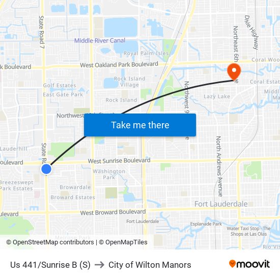 Us 441/Sunrise B (S) to City of Wilton Manors map