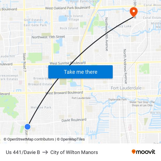 US 441/DAVIE B to City of Wilton Manors map