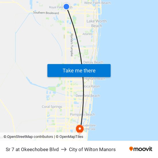 SR 7 at  OKEECHOBEE BLVD to City of Wilton Manors map