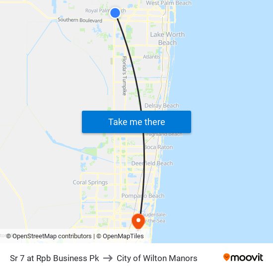 Sr 7 at  Rpb  Business Pk to City of Wilton Manors map