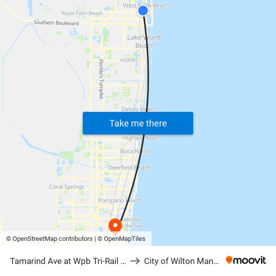 Tamarind Ave at  Wpb Tri-Rail Stn to City of Wilton Manors map