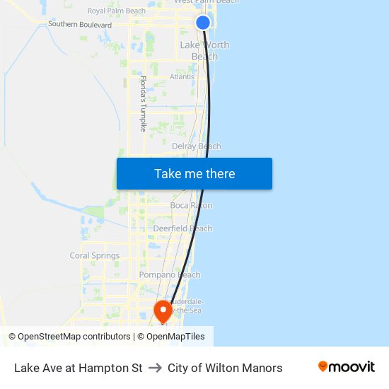 Lake Ave at Hampton St to City of Wilton Manors map