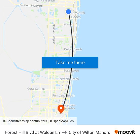 Forest Hill Blvd at Walden Ln to City of Wilton Manors map