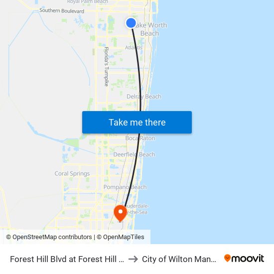 Forest Hill Blvd at Forest Hill Cir to City of Wilton Manors map