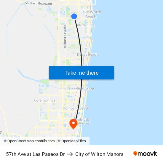 57th Ave at Las Paseos Dr to City of Wilton Manors map