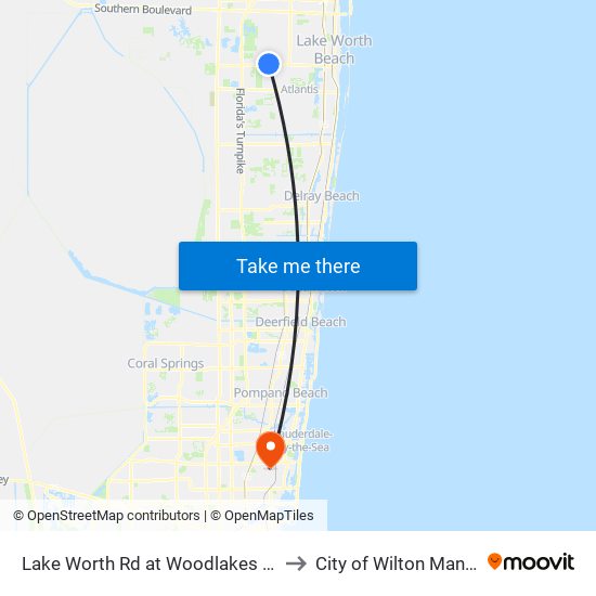 Lake Worth Rd at Woodlakes Blvd to City of Wilton Manors map