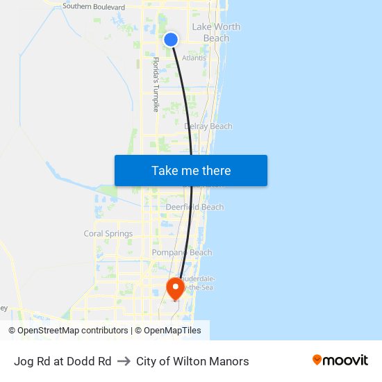 Jog Rd at Dodd Rd to City of Wilton Manors map
