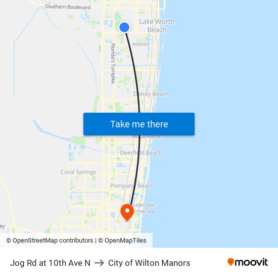 Jog Rd at 10th Ave N to City of Wilton Manors map
