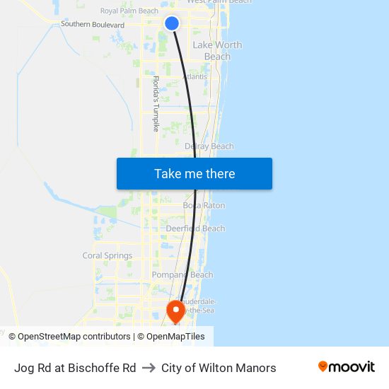 Jog Rd at Bischoffe Rd to City of Wilton Manors map
