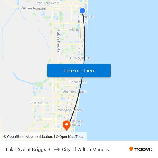 Lake Ave at Briggs St to City of Wilton Manors map
