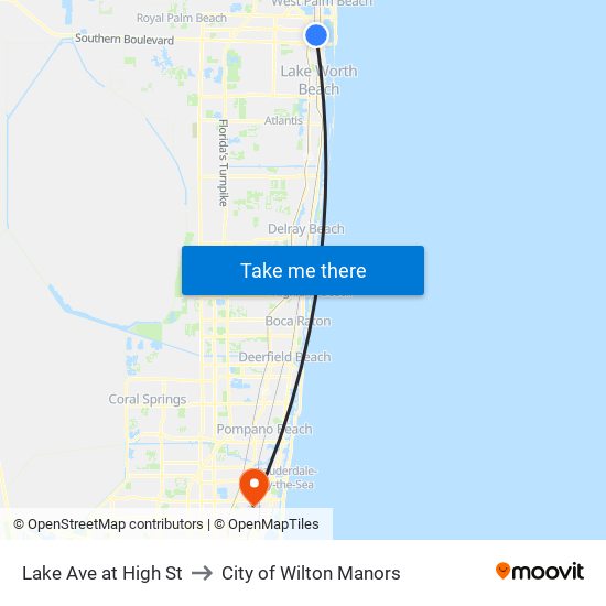 Lake Ave at High St to City of Wilton Manors map