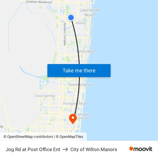 Jog Rd at  Post Office Ent to City of Wilton Manors map