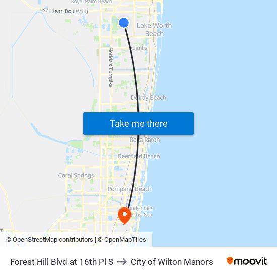 Forest Hill Blvd at 16th Pl S to City of Wilton Manors map
