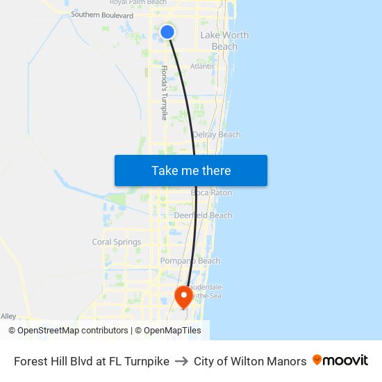 Forest Hill Blvd at FL Turnpike to City of Wilton Manors map