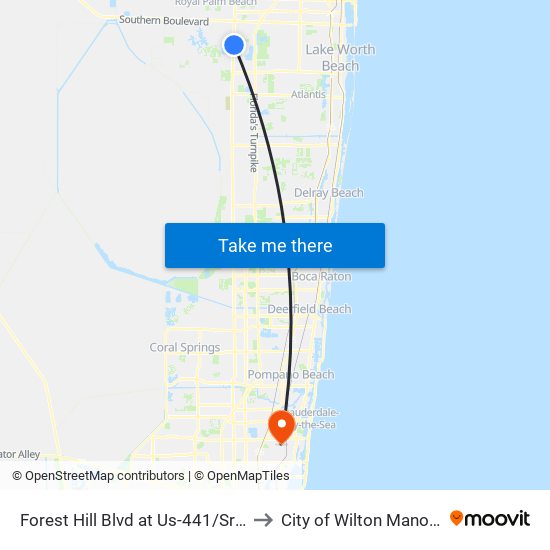 Forest Hill Blvd at  Us-441/Sr-7 to City of Wilton Manors map