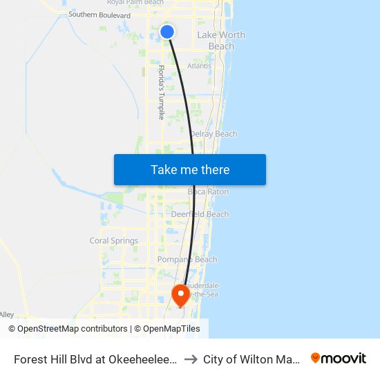 Forest Hill Blvd at Okeeheelee Pk E to City of Wilton Manors map