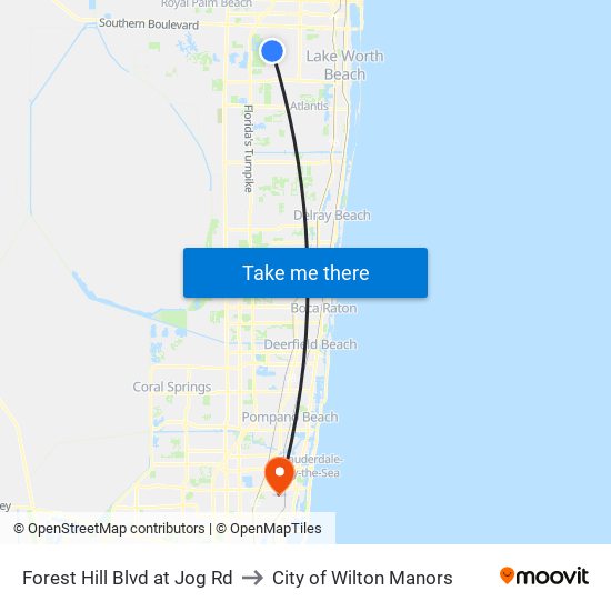 Forest Hill Blvd at Jog Rd to City of Wilton Manors map