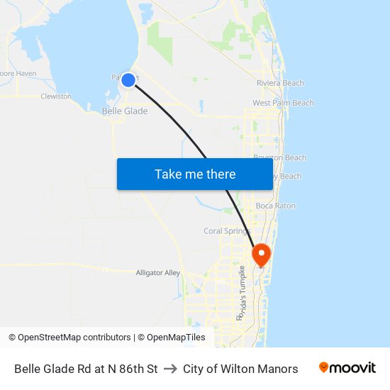 Belle Glade Rd at N 86th St to City of Wilton Manors map