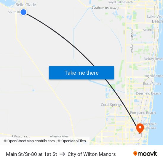 MAIN ST/SR-80 at 1ST ST to City of Wilton Manors map