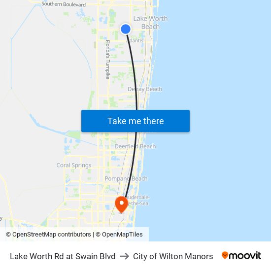Lake Worth Rd at Swain Blvd to City of Wilton Manors map