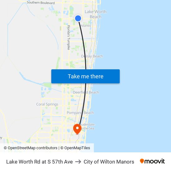 Lake Worth Rd at S 57th Ave to City of Wilton Manors map