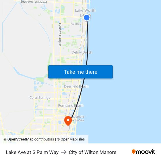 Lake Ave at S Palm Way to City of Wilton Manors map