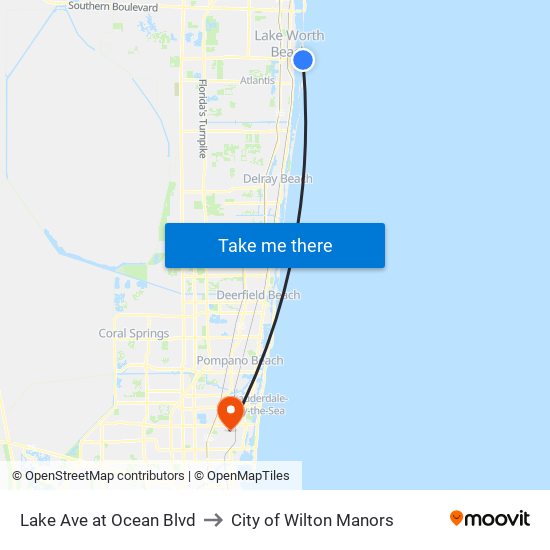 Lake Ave at Ocean Blvd to City of Wilton Manors map