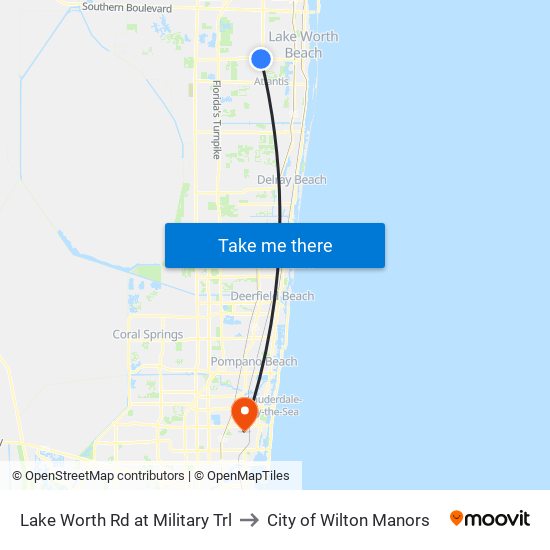 Lake Worth Rd at Military Trl to City of Wilton Manors map