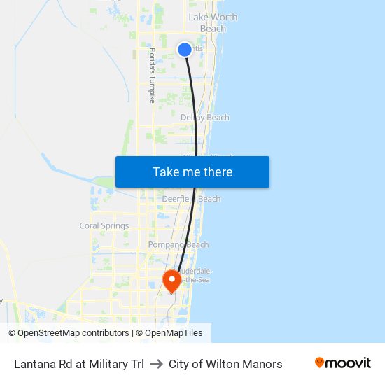 Lantana Rd at Military Trl to City of Wilton Manors map