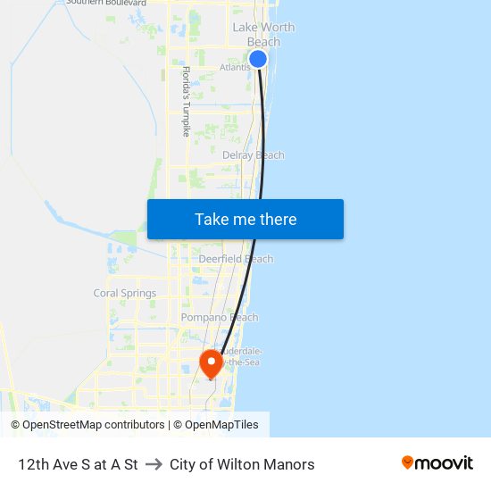 12th Ave S at A St to City of Wilton Manors map