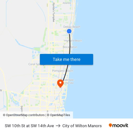 SW 10th St at  SW 14th Ave to City of Wilton Manors map