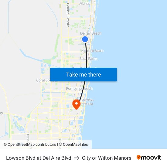 Lowson Blvd at Del Aire Blvd to City of Wilton Manors map