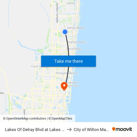 Lakes Of Delray Blvd at  Lakes Of De to City of Wilton Manors map