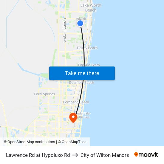 Lawrence Rd at Hypoluxo Rd to City of Wilton Manors map