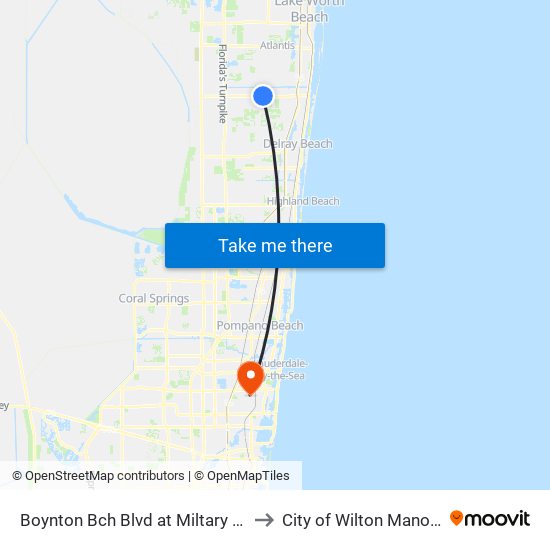 Boynton Bch Blvd at Miltary Trl to City of Wilton Manors map