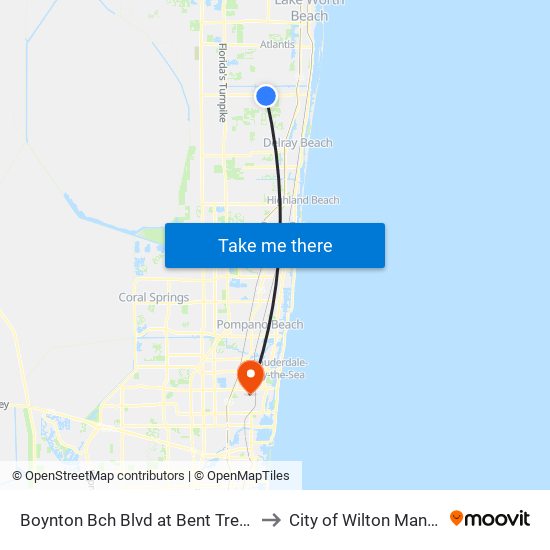 Boynton Bch Blvd at Bent Tree Dr to City of Wilton Manors map
