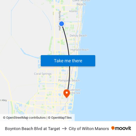Boynton Beach Blvd at Target to City of Wilton Manors map