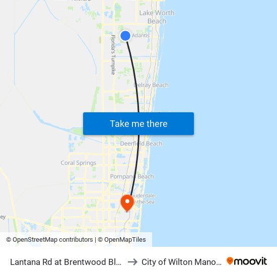 Lantana Rd at  Brentwood Blvd to City of Wilton Manors map