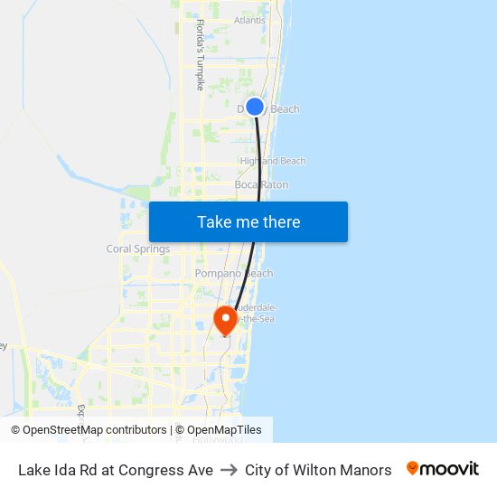 Lake Ida Rd at  Congress Ave to City of Wilton Manors map